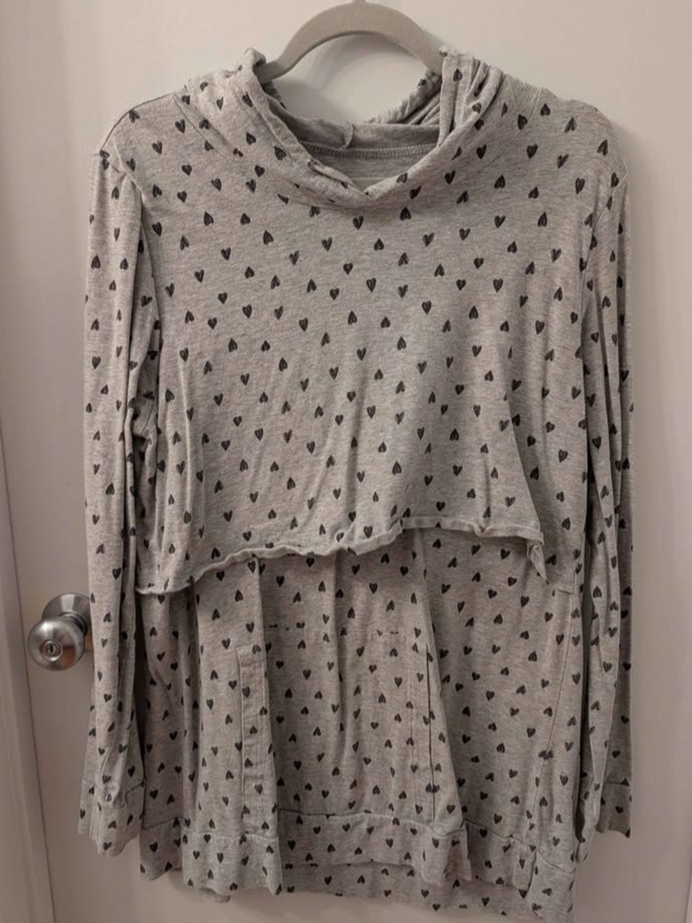 Latched Mama Gray Heart-Print Layered Hoodie